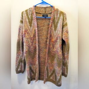 Lucky Brand Women's Open Front Wool Blend Cardigan Sweater Boho Chevron Small